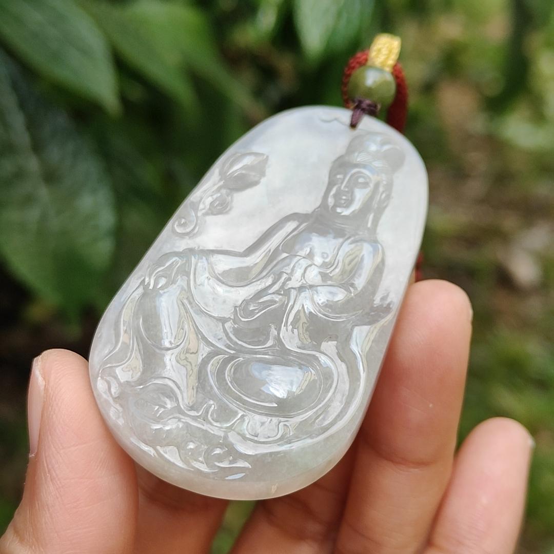 Rare Old School Natural Type A Jadeite Jade Pendant Necklace Crafted with Guanyin with certificate weigh 38.62 grams, 60.8 * 35.8 * 8.5 mm (pendant166) Yi Pin Qian