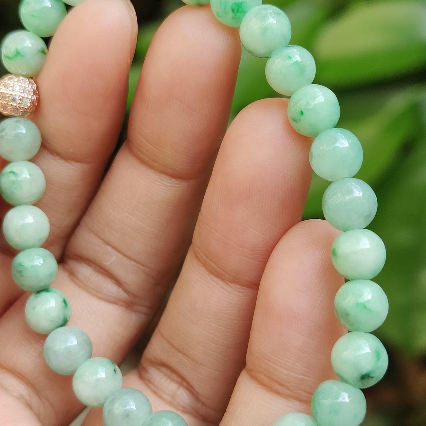 28 * 6.3 mm Light green with green patches beads Natural Type A Jadeite Jade bracelet, certificate weighs 12.64 grams (bracelet40) Yi Pin Qian Jadeites Jade Jewelry ~Your Precious Quintessential ~ Singapore