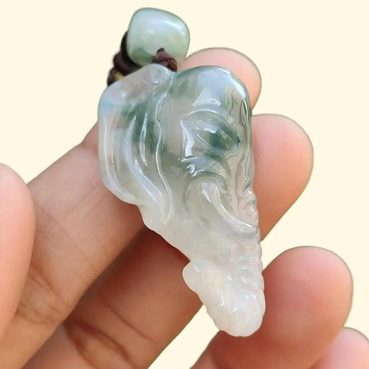 Very Rare Semi Icy Light Green Patches Natural Type A Jadeite Jade crafted with Elephant as Pendant, certificate weighs 8.63 grams, measurement 33 * 19.1 * 8.8 mm (pendant244) Yi Pin Qian