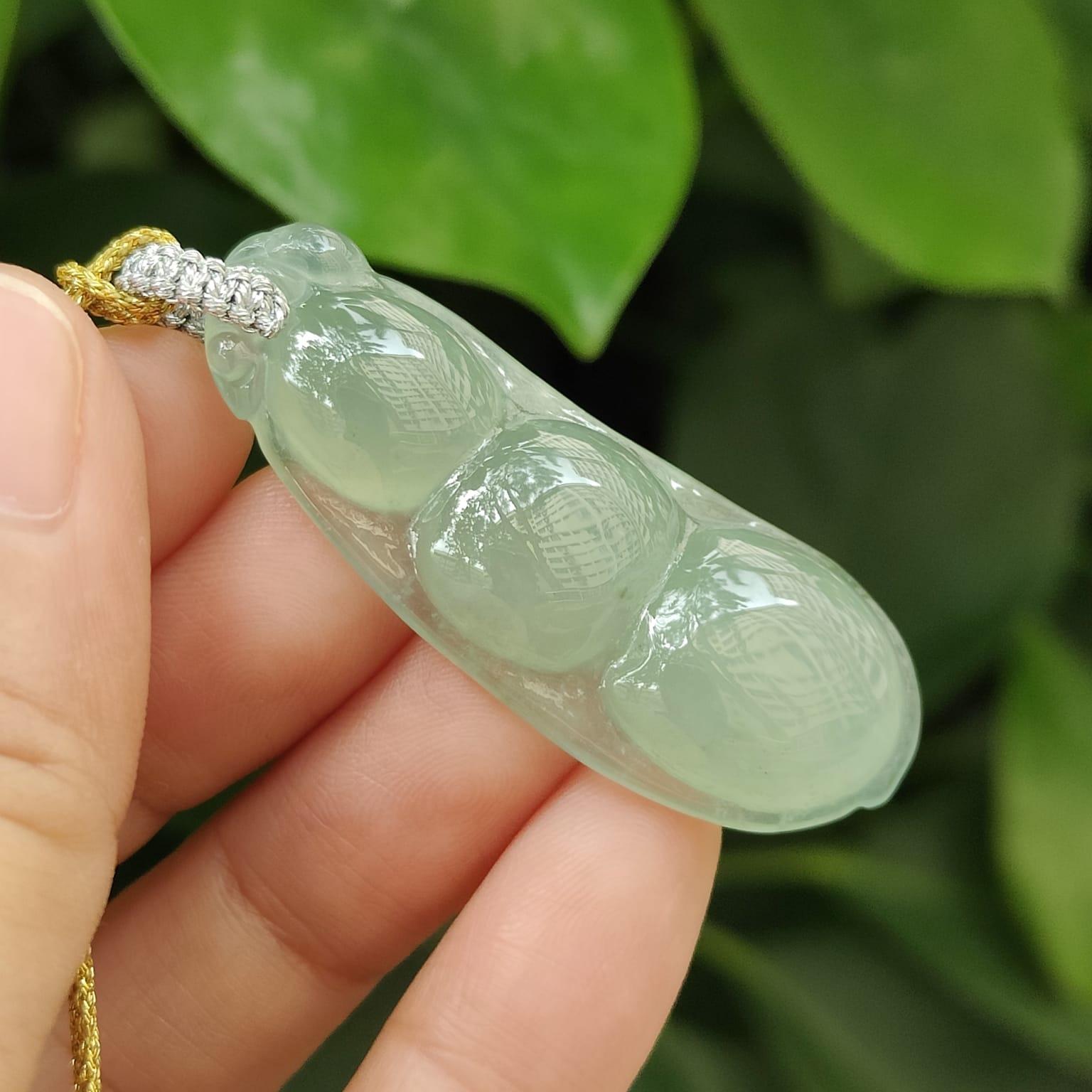 Crafted as Bean Pendant on Natural Type A Jadeite Jade certificate weighs 8.99 grams, measurement 45.3 * 17.5 * 6.7 mm (pendant347 - #5)