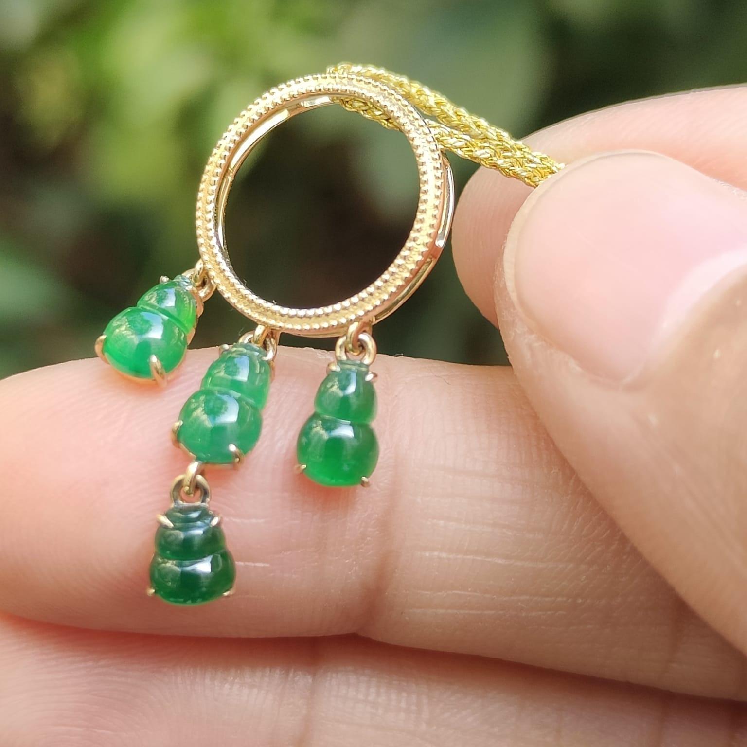 Four Green Gourd Shape Natural Type A Jadeite Jade set with 18k as Pendant, certificate weighs 1.66 grams (18kp93) Yi Pin Qian Jadeites Jade Jewelry ~Your Precious Quintessential ~ Singapore