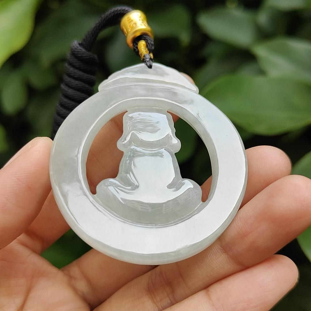 Rare Collection for Collector, Light Green Hue Type A Natural Jade Jadeite crafted with Baby Buddha as Pendant, certificate weighs 29.15 grams, measurement 53.9 * 47.6 * 6.8 mm (pendant306) Yi Pin Qian Jadeites Jade Jewelry ~Your Precious Quintessential ~ Singapore
