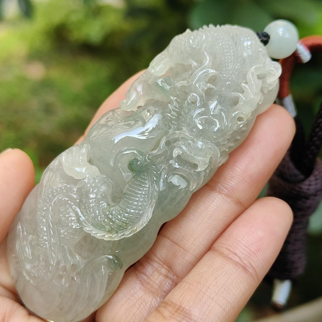 New SG Arrival Crafted as Dragon on Natural Type A Jadeite Jade as Pendant weighs 58.34 grams, measurement 75 * 28.7 * 12.3 mm (pendant327) Yi Pin Qian Jadeites Jade Jewelry ~Your Precious Quintessential ~ Singapore