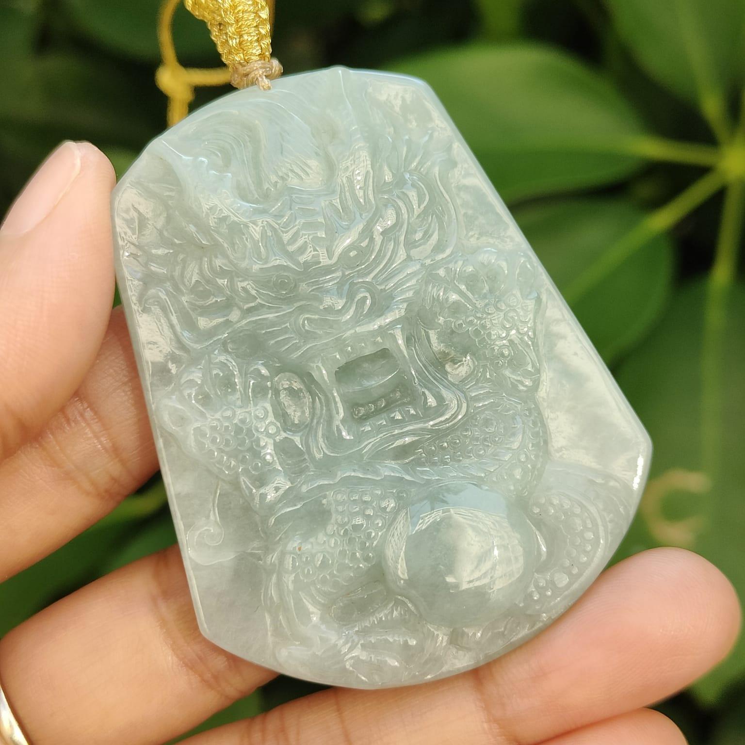 Crafted as Dragon Pendant on Natural Type A Jadeite Jade certificate weighs 40.23 grams, measurement 59 * 45.8 * 8.7 mm - SG Local Seller (pendant341) Yi Pin Qian Jadeites Jade Jewelry ~Your Precious Quintessential ~ Singapore