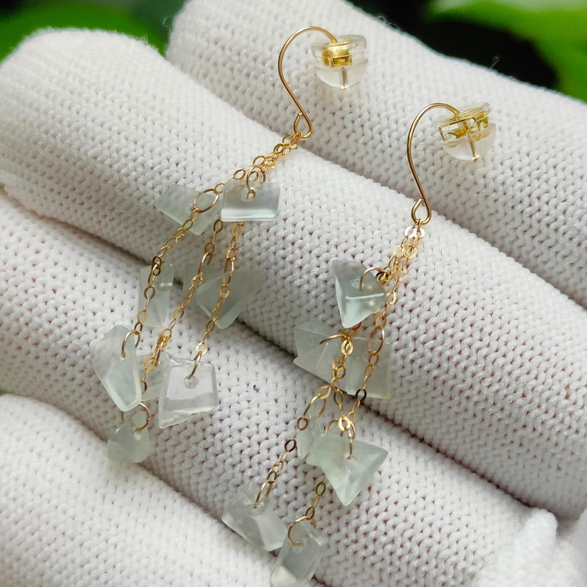 "Golden Equilibrium" 18K Ice Jade Earrings (Sku: 18k12) Yi Pin Qian Jadeites Jade Jewelry ~Your Precious Quintessential ~ Singapore