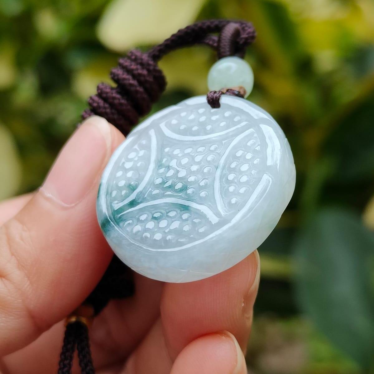 Crafted as coin pendant on Natural Type A Jadeite Jade certificate weighs 10.22 grams, measurement 26.8 * 26.4 * 6.5 (pendant362) Yi Pin Qian Jadeites Jade Jewelry ~Your Precious Quintessential ~ Singapore