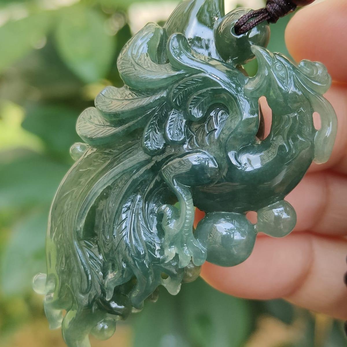 Green High Quality Natural Type A Jadeite Jade New arrival crafted as Phoenix, Pendant, certificate weighs 32.81 grams, measurement 58.6 * 34.5 * 12.3 mm (pendant326) Yi Pin Qian Jadeites Jade Jewelry ~Your Precious Quintessential ~ Singapore