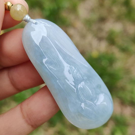 Sky Blue Natural Type A Jadeite pendant with certificate faceless buddha weight 22.44 grams, 50.60 * 23.60 * 9.30 mm suitable for daily wear (pendant123) Yi Pin Qian
