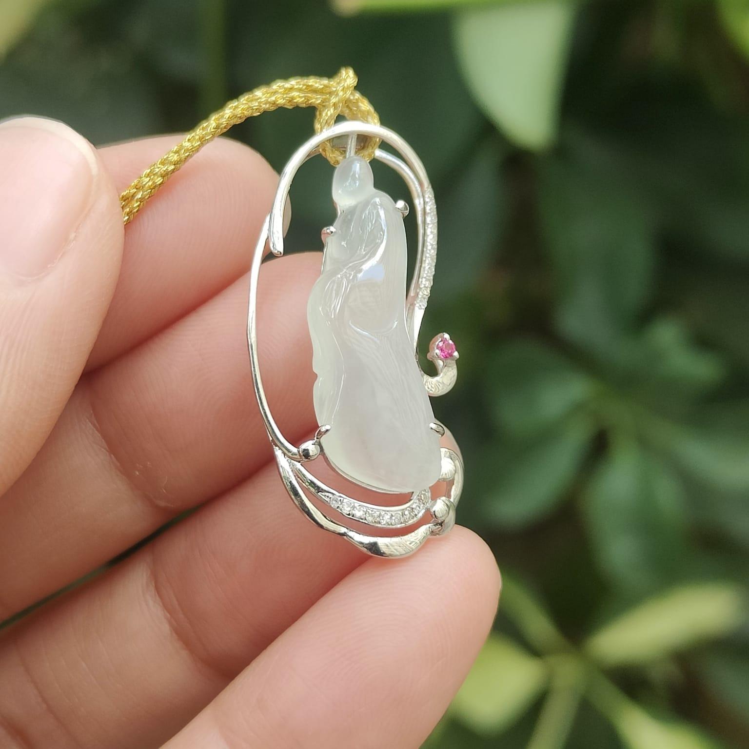 New Arrival High Quality Natural Type A Jadeite Jade crafted as Enlightenment 18k gold pendant certificate weighs 3.09 grams, measurement 31 * 14.9 * 6.5 mm (18kp78) Yi Pin Qian Jadeites Jade Jewelry ~Your Precious Quintessential ~ Singapore