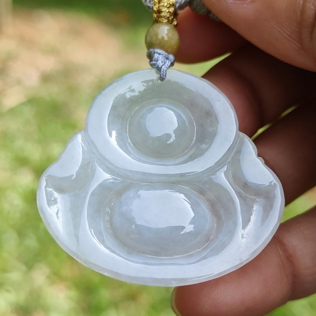 Quality Semi Translucent Natural Type A Jadeite Jade crafted as Milo Buddha as Pendant, certificate weighs 12.57 grams, measurement 37.5 * 38.9 * 6.3 mm (pendant275) Yi Pin Qian