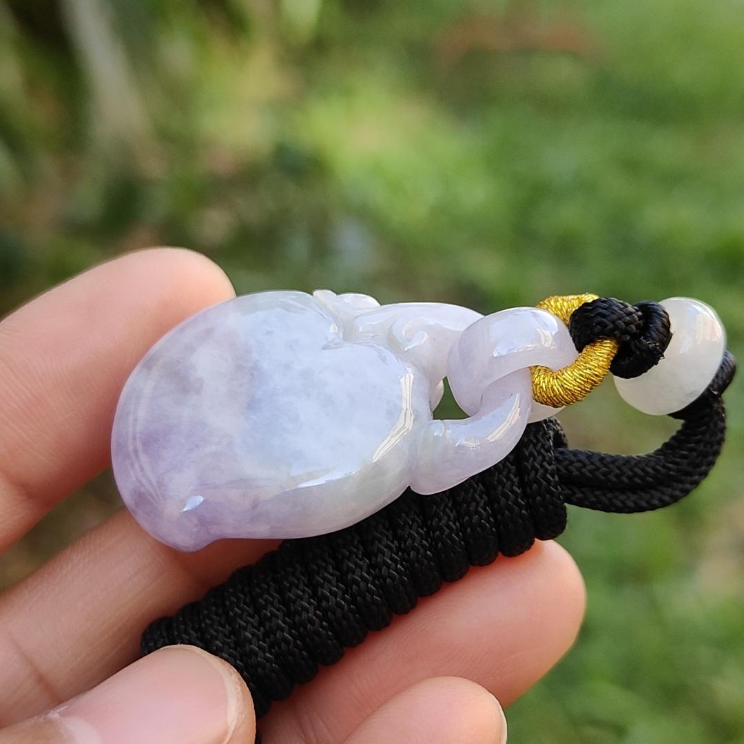 Rare Imperial Light Lavender Patches Natural Type A Jadeite Jade Pendant Necklace crafted as peach with certificate weigh 13.52 grams, 34 * 22.8 * 11.3 mm (pendant171) Yi Pin Qian