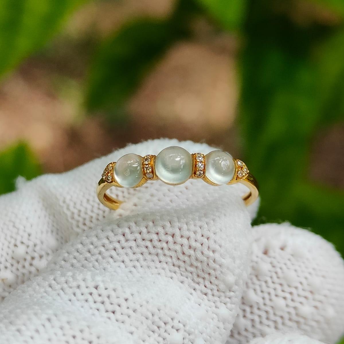 SG Seller New Listing Crafted on Natural Type jadeite jade with 3 cabochons on 18k gold as Ring certificate weighs 1.18 grams (18kring36) Yi Pin Qian Jadeites Jade Jewelry ~Your Precious Quintessential ~ Singapore
