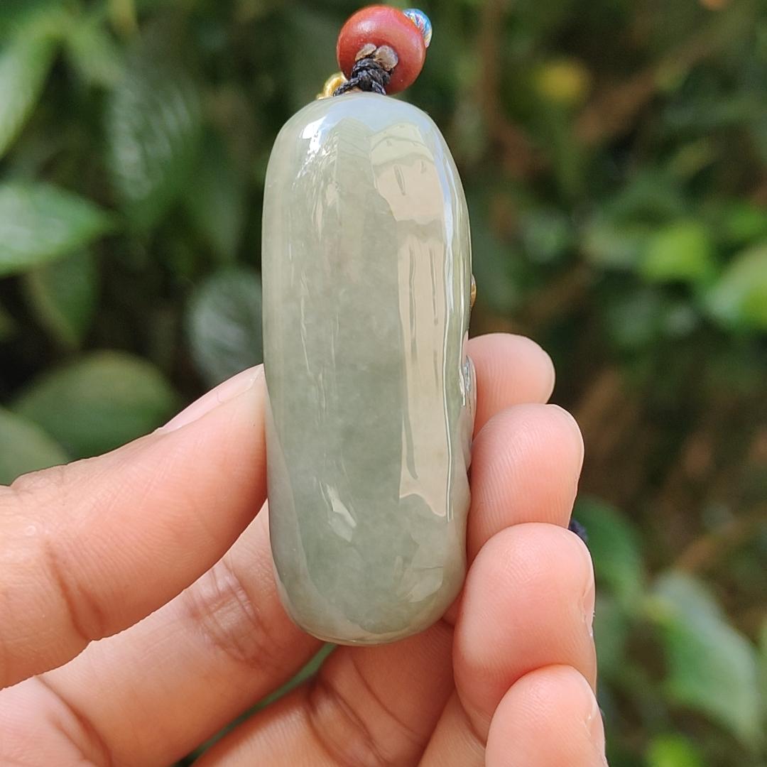 Very Rare Good Quality Reddish Yellow and Light Green Natural Type A Jadeite Jade crafted with Milo Buddha as Pendant with certificate weigh 37.43 grams, measurement 50 * 18.5 * 20.3 mm (pendant235) Yi Pin Qian