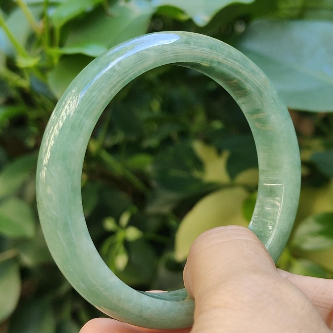 Peace Bangle Bracelet Size 55.5 mm on Light Green Natural Type A Jadeite Jade, certificate weighs 49.05 grams, Width 11.8 mm Thickness: 7.7 mm (bangle28) Yi Pin Qian Jadeites Jade Jewelry ~Your Precious Quintessential ~ Singapore