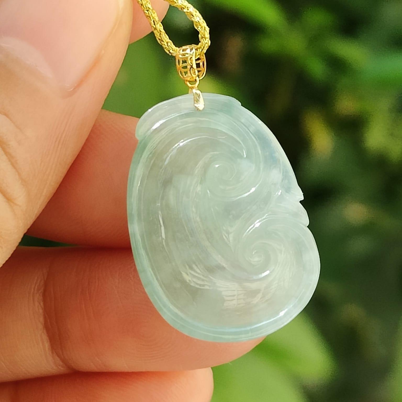 A Icy Translucent Ruyi Pendant Natural Type A Jadeite Jade added with 18k Clasp, certificate weighs 3.98 grams, measurement 25.5 * 17.5 * 4.8 mm (18kp96) Yi Pin Qian Jadeites Jade Jewelry ~Your Precious Quintessential ~ Singapore