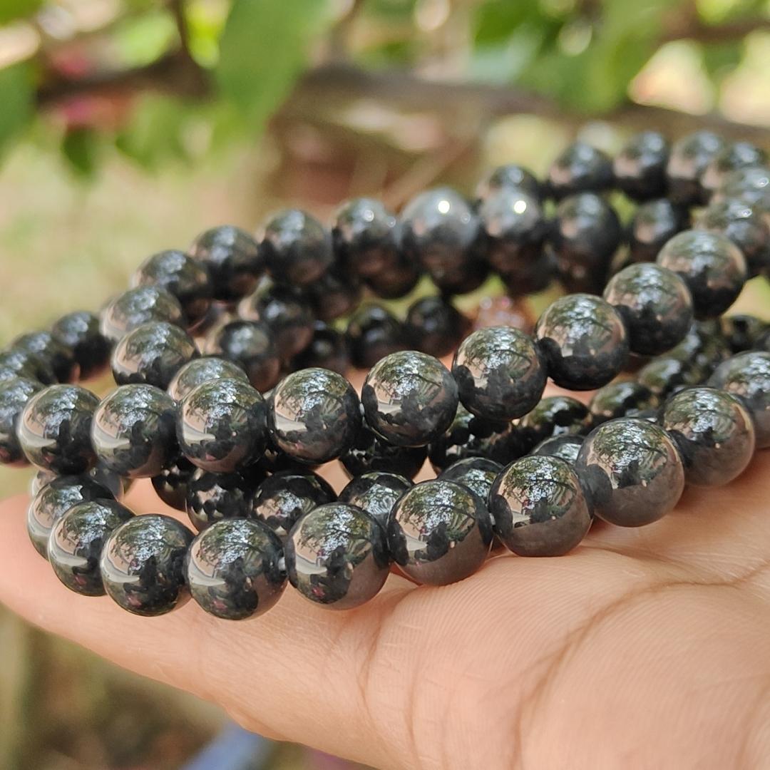 Quality Black Natural Type A Jadeite Jade crafted as 7.8mm * 98 beads as necklace or bracelet with certificate weigh 84.08 grams (bracelet21) Yi Pin Qian