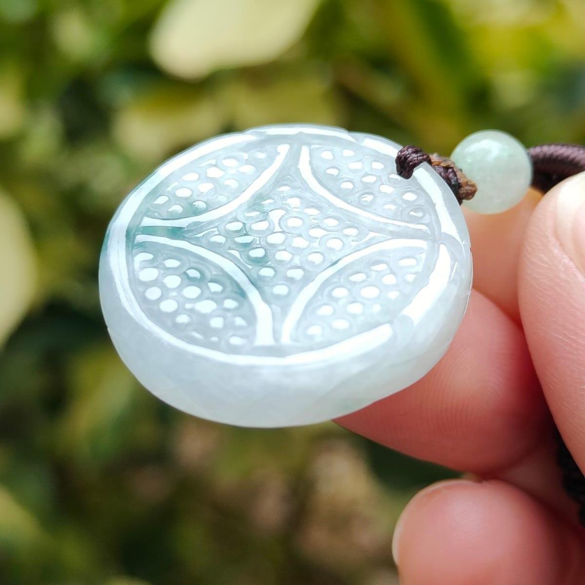 Crafted as coin pendant on Natural Type A Jadeite Jade certificate weighs 10.22 grams, measurement 26.8 * 26.4 * 6.5 (pendant362) Yi Pin Qian Jadeites Jade Jewelry ~Your Precious Quintessential ~ Singapore