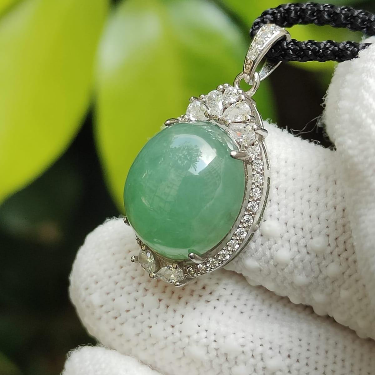 Natural Type A Jadeite Pendant 🌱🌀 – S925 Silver + Zirconia | Wealth & Clarity Energised (Sku: s925p12)
