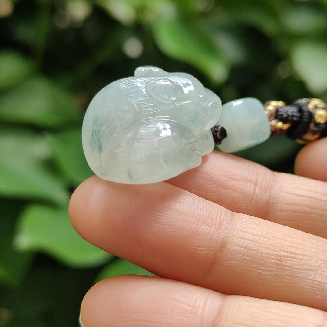 High Quality Light Green Hue with Green Patches Natural Type A Jadeite Jade crafted as Squirrel as Pendant, certificate weighs 11.1 grams, measurement 22.7 * 22.8 * 14 mm (pendant298) Yi Pin Qian Jadeites Jade Jewelry ~Your Precious Quintessential ~ Singapore