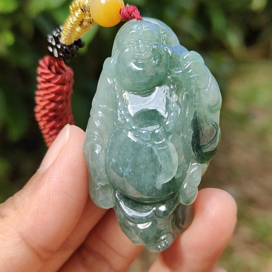 Green Natural Type A Jadeite Jade crafted with Milo Buddha as Pendant, certificate weigh 24.11 grams, measurement 51.2 * 31 * 10.5 mm (pendant239) Yi Pin Qian