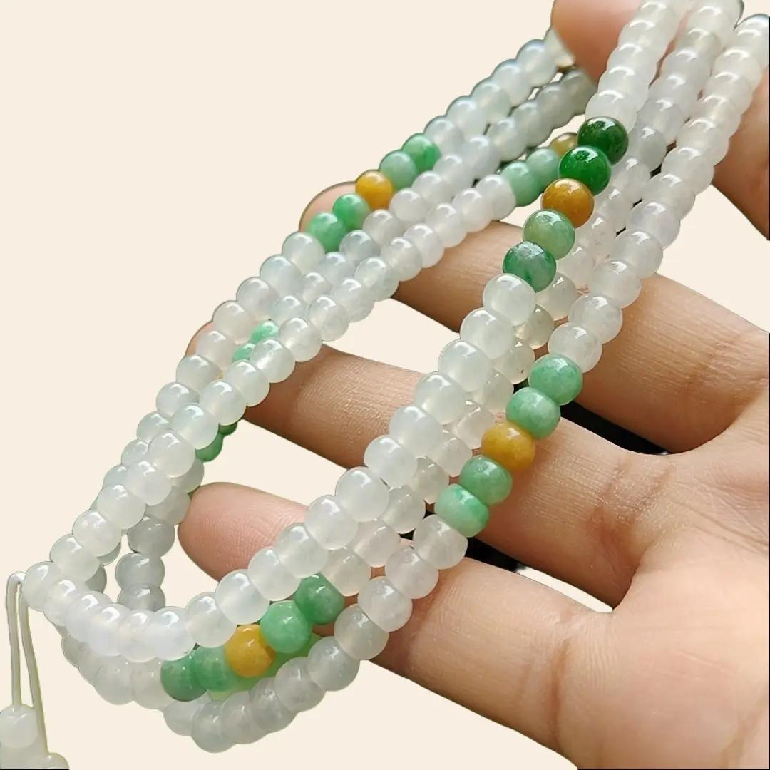 High Quality 90% Perfect 184 drum shape Icy * 154, Green * 24, Yellow * 6 Natural Type A Jadeite Jade Beads as Bracelet Necklace certificate weighs 49.19 grams, measurement 5.7 mm (bracelet29) Yi Pin Qian