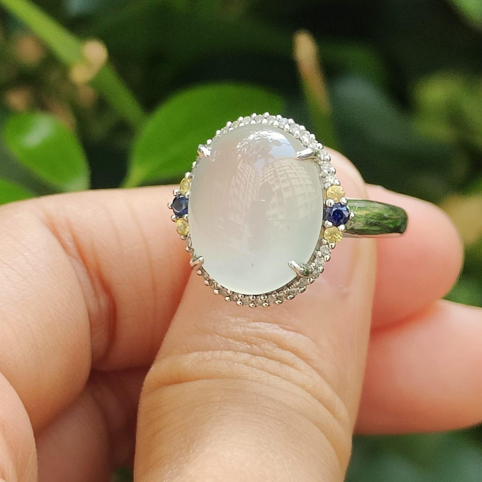 Five Stars Wu Xing Certified Jadeite Gold Ring - Earth/Metal/Water Harmony (Sku:18kring43) Yi Pin Qian Jadeites Jade Jewelry ~Your Precious Quintessential ~ Singapore