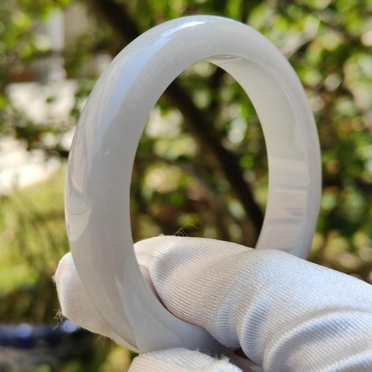 The Moonlight Light Bangle - Light Lavender Natural Type A Jadeite Jade crafted as Peace bracelet Bangle, Certificate weigh 56.46 grams, Measurements: Width 13mm, Thickness 8.1mm, Inner Diameter 54.6mm (Bangle1) Yi Pin Qian