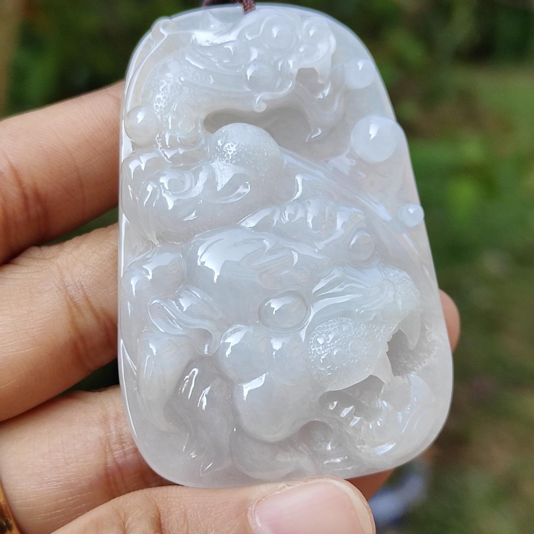 Rare Old Collection White Natural Type A Jadeite Jade crafted with Dragon and Tiger as Pendant, Certificate weigh 44.48 grams, Measurement 60.5 * 40.2 * 9.5 mm (pendant218) Yi Pin Qian