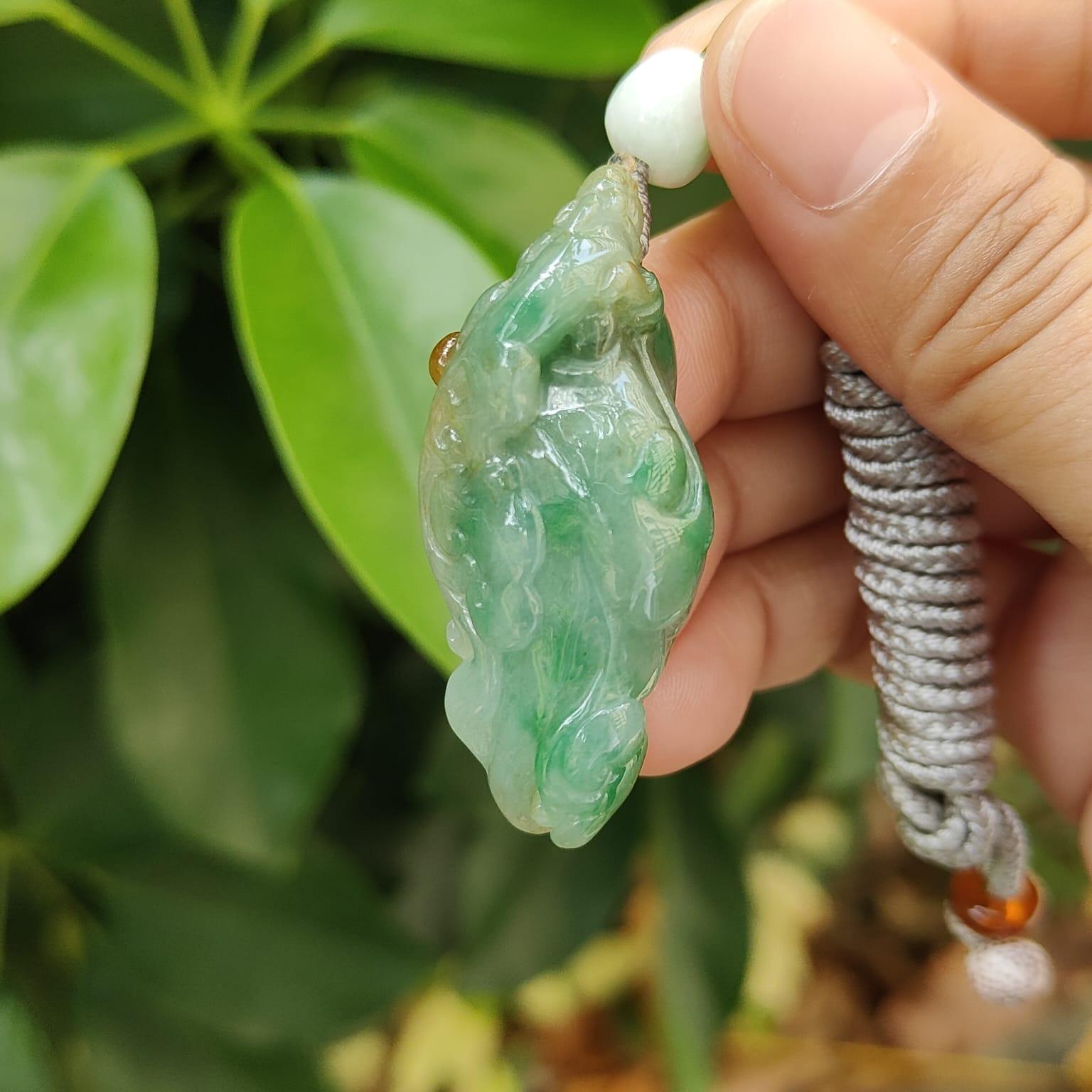 Green with Yellow Natural Type A Jadeite Jade crafted with Ruyi and Pixiu as pendant, certificate weighs 16.67 grams, measurement 47.2 * 19.8 * 13.3 mm (pendant344) Yi Pin Qian Jadeites Jade Jewelry ~Your Precious Quintessential ~ Singapore