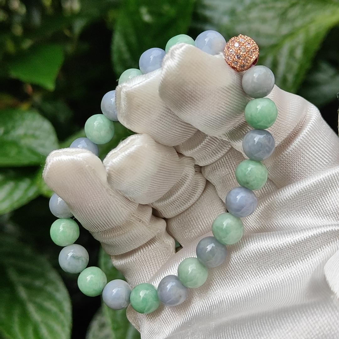 Lavender and Green Natural Type A Jadeite 23 Beads Bracelet with QIC approved labs certificate weigh 19.03 grams, 7.8 mm (bracelet11) Yi Pin Qian