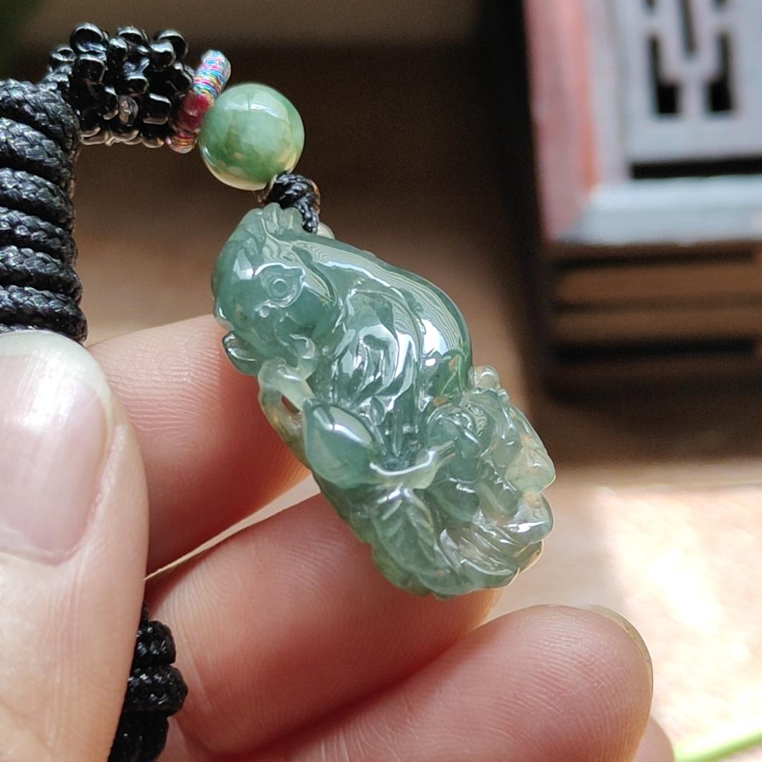#Sold - Semi Icy Crafted as Parrot on Oil Green Natural Type A Jadeite Jade certificate weighs 6.19 grams, measurement 29.8 * 16.2 * 8 mm (pendant377)