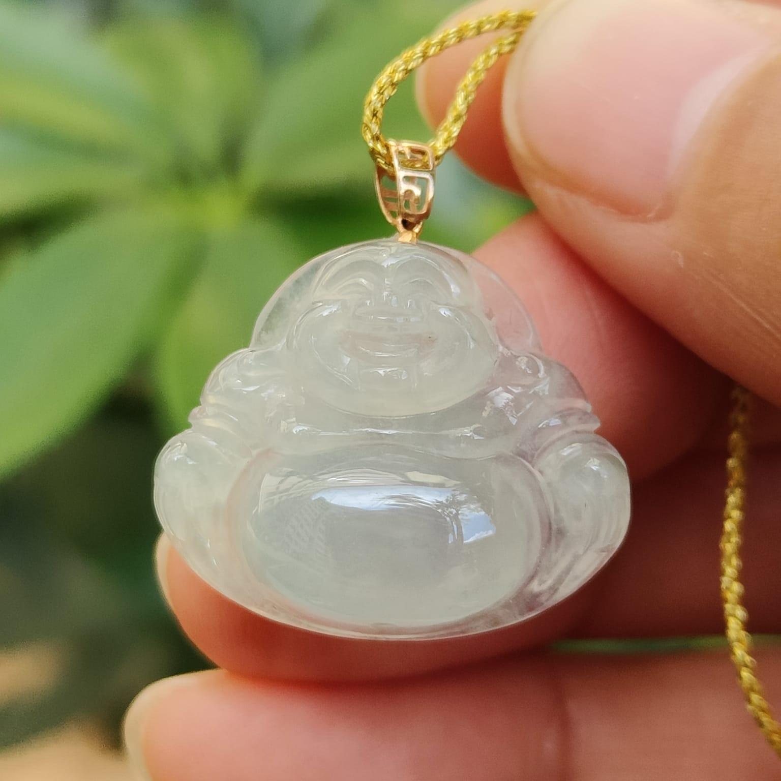 New Listing crafted as Milo Buddha on Natural Type A Jadeite Jade as Pendant with 18k Clasp, certificate weighs 3.97 grams, measurement 19.3 * 23.3 * 6.3 mm (18kp89) Yi Pin Qian Jadeites Jade Jewelry ~Your Precious Quintessential ~ Singapore