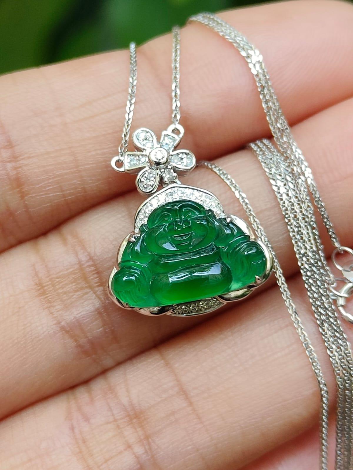 Harmony Guardian: 18k Gold Feng Shui Jadeite Buddha Pendant (Sku: 18kp125) 🌱🔥🪨💧🌀