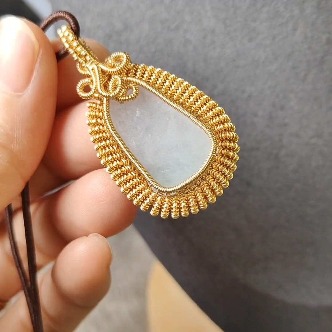 #Sold - Type A Jadeite Guanyin 观音 pendant design by #YPQ 100% hand wrapping with GF14k Pendant