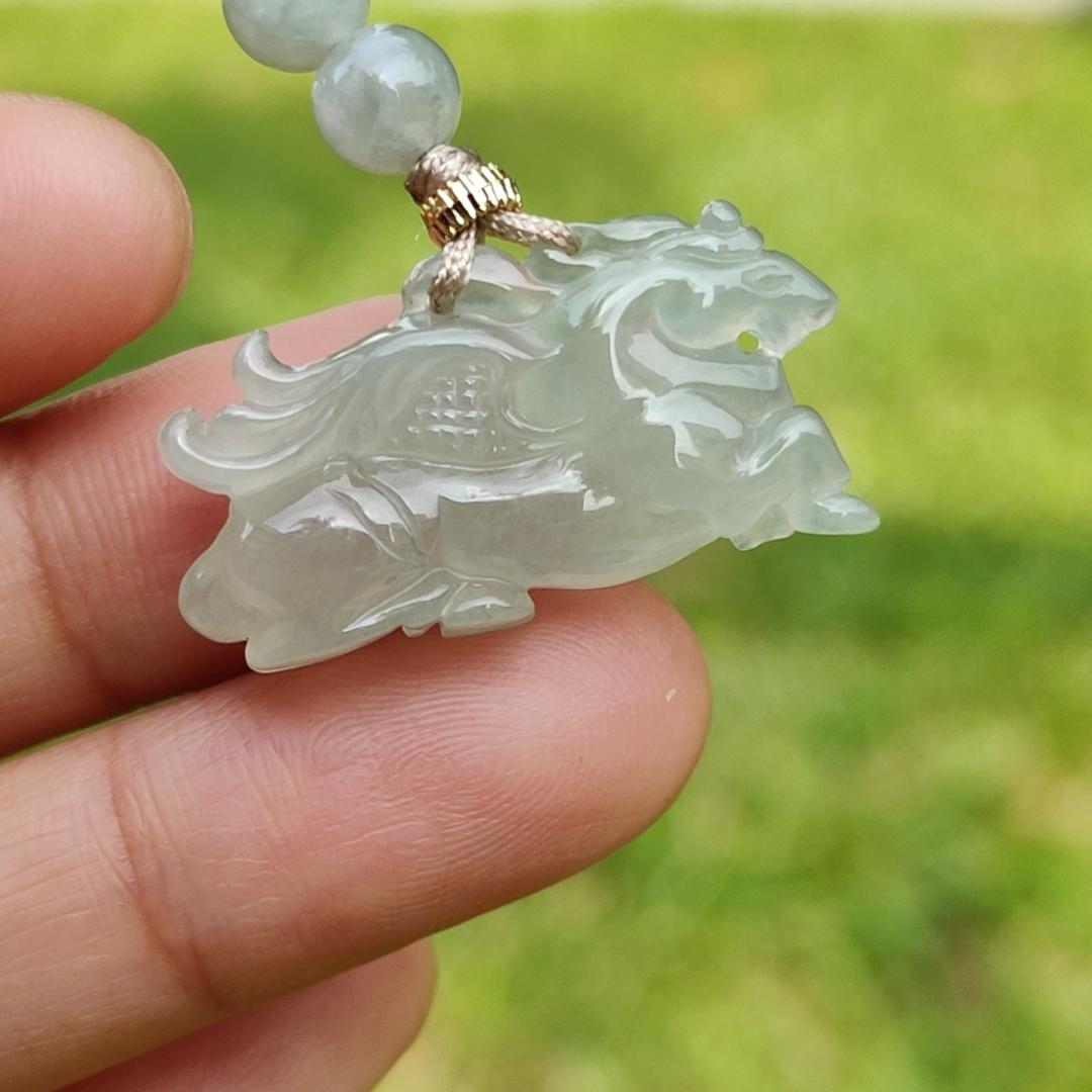 Icy with light green base Natural Type A Jadeite Pendant Necklace crafted as Flying Horse symbols of Good luck is coming soon, Longma spirit with QIC approved certificate weigh 4.55 grams, 15.6 * 28 * 6.3 mm (pendant65) Yi Pin Qian