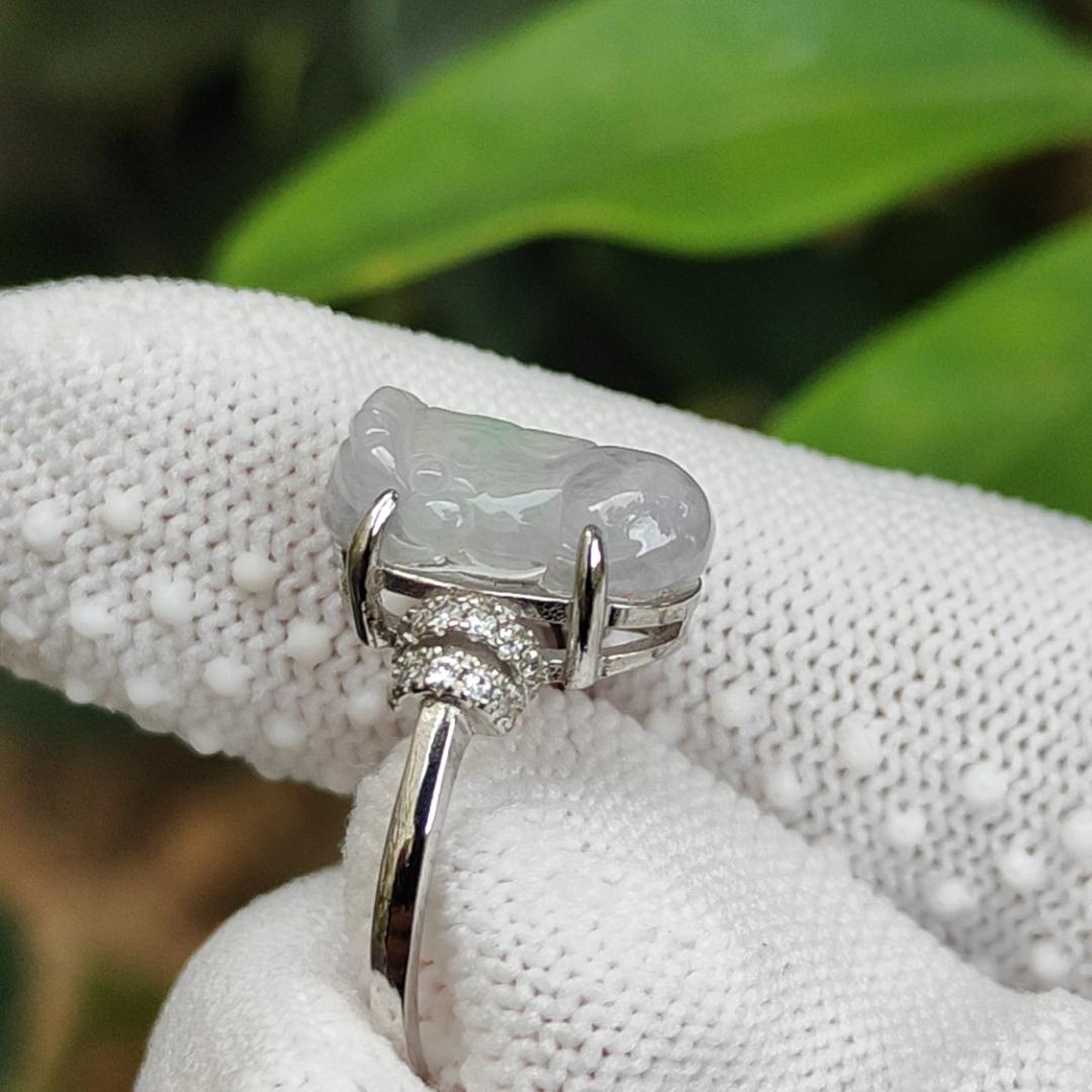 Crafted as Pixiu on Lavender with Green Natural Type A Jadeite Jade set on S925 as adjustable Ring certificate weighs 2.65 grams, measurement 14 * 6.7 * 5.4 mm (s925ring28) Yi Pin Qian Jadeites Jade Jewelry ~Your Precious Quintessential ~ Singapore