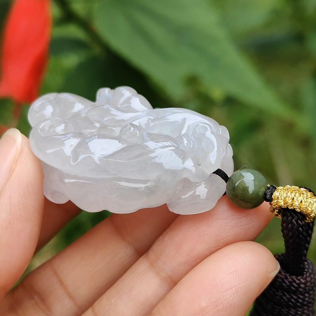 Rare Premium Natural Type A Jadeite Pendant Necklace crafted as Chayote with Squirrel and Ruyi, symbols of Happiness, fortune and luck with certificate weigh 30.16 grams, 44.3 * 27.8 * 15.6 mm (pendant52) Yi Pin Qian