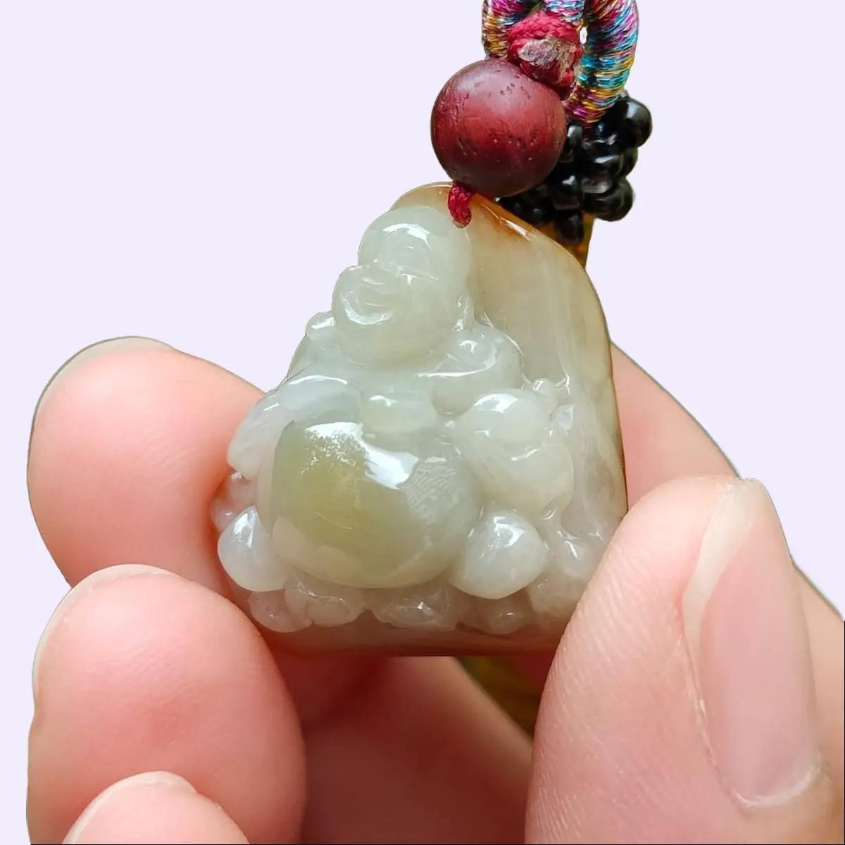 #Sold - New Arrival SG Local Seller Small but Good Quality Yellow Natural Type A Jadeite Jade crafted as Milo Buddha Pendant certificate weighs 8.52 grams, measurement 22.6 * 21.4 * 12.8 mm (pendant346)