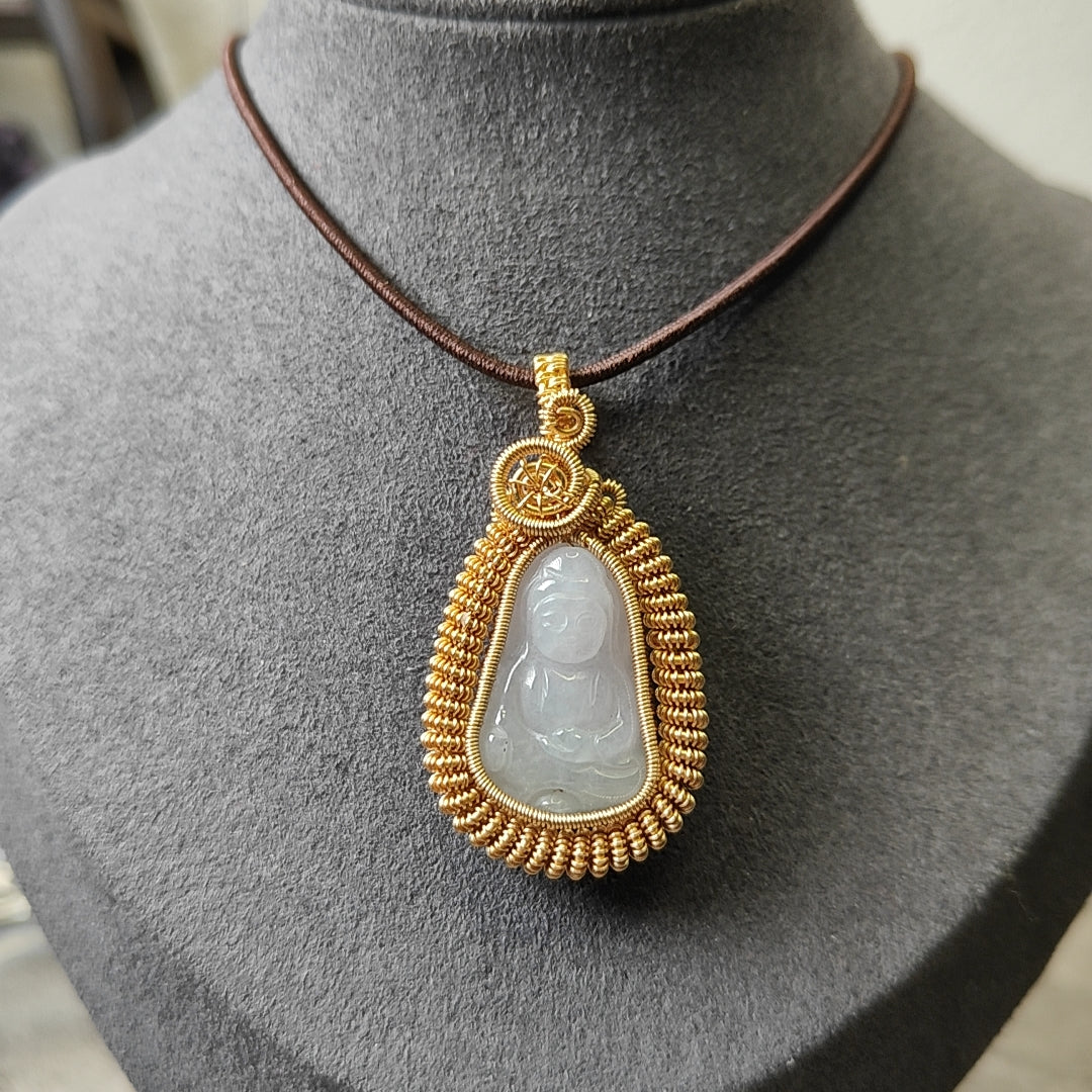 #Sold - Type A Jadeite Guanyin 观音 pendant design by #YPQ 100% hand wrapping with GF14k Pendant