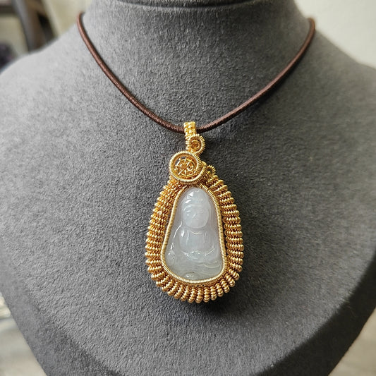 #Sold - Type A Jadeite Guanyin 观音 pendant design by #YPQ 100% hand wrapping with GF14k Pendant