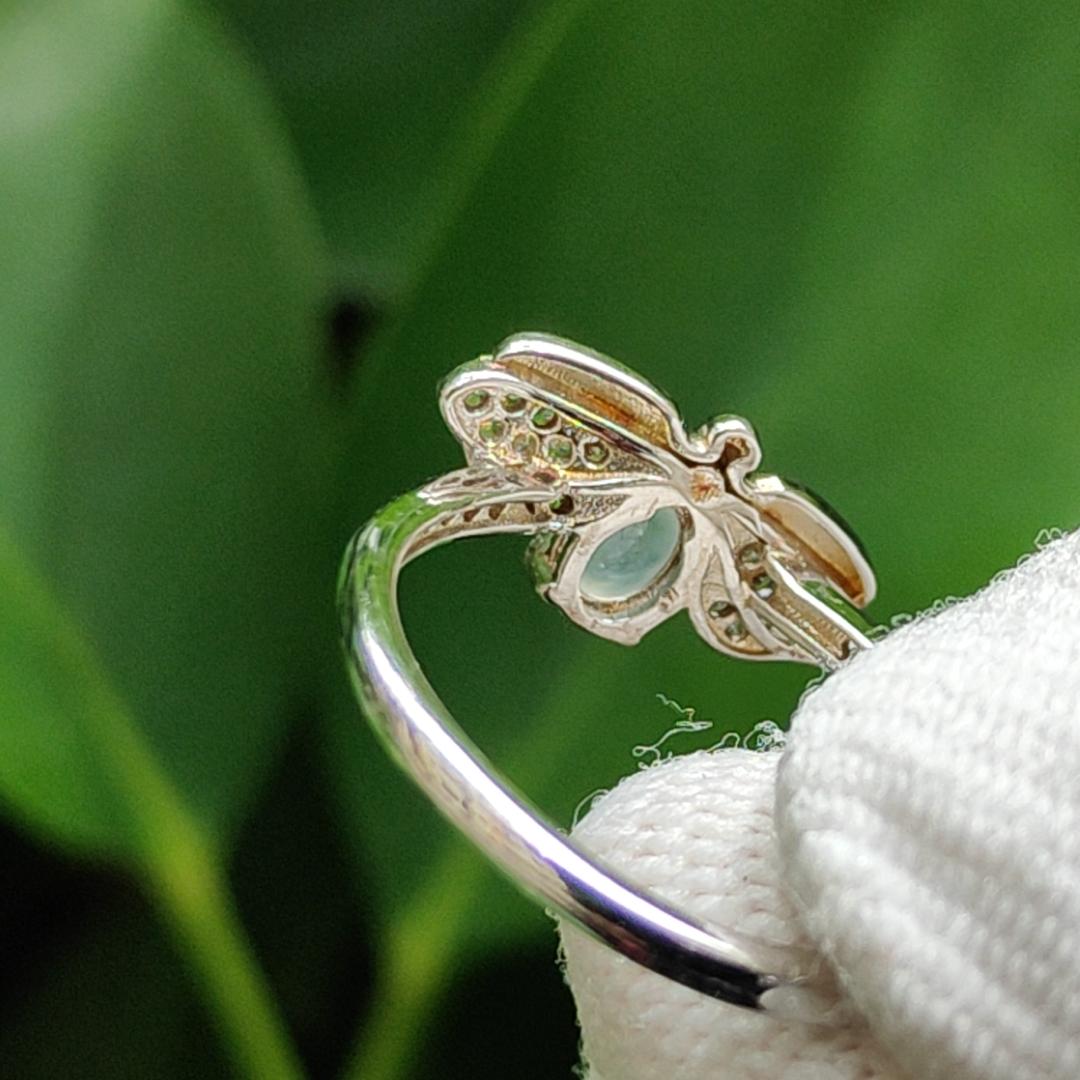 Crafted as 5.3 * 4.2 * 2.4 mm Icy Translucent Cabochon with High-Quality Natural Type-A Jadeite-Jade set with S925 as Ring, certificate weighs 1.76 grams (s925ring17) Yi Pin Qian Jadeites Jade Jewelry ~Your Precious Quintessential ~ Singapore
