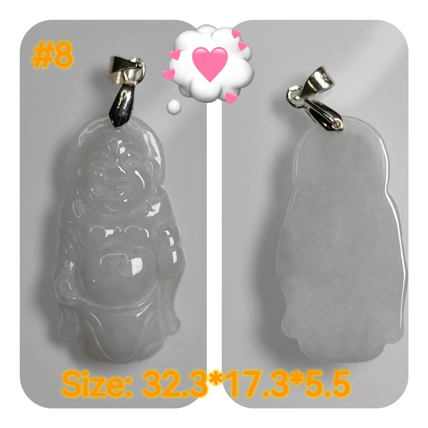 Casual Daily Wear - Natural Type A Jadeite Jade - crafted as Standing buddha to use as a Pendant - No Certitficate - with S990 Clasp (Choose #1 to #8) #8