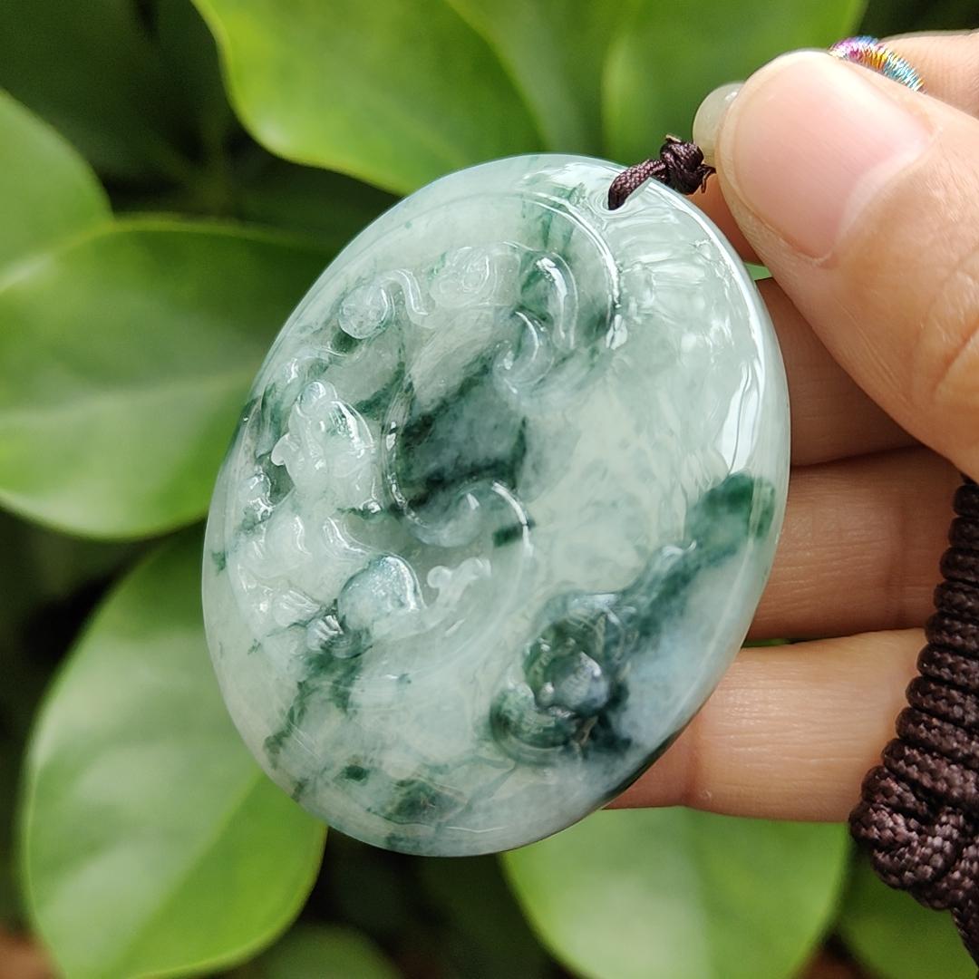 A High-Quality Type-A Natural Jadeite-Jade crafted with Pixiu, Coins, Gourd as Pendant with certificate weighs 36.46 grams, measurement 53.9 * 46.2 * 7.5 mm (pendant300) Yi Pin Qian Jadeites Jade Jewelry ~Your Precious Quintessential ~ Singapore