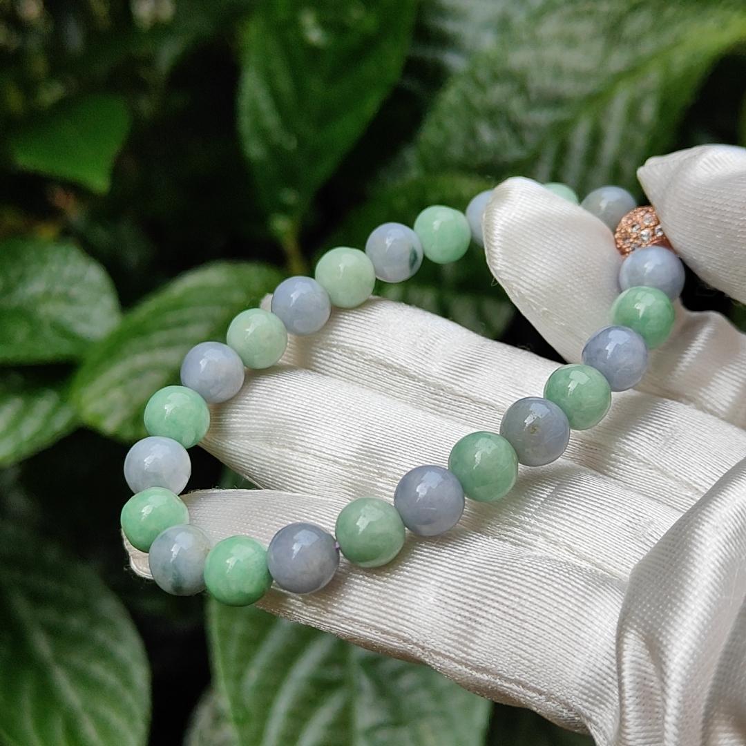 Lavender and Green Natural Type A Jadeite 23 Beads Bracelet with QIC approved labs certificate weigh 19.03 grams, 7.8 mm (bracelet11) Yi Pin Qian