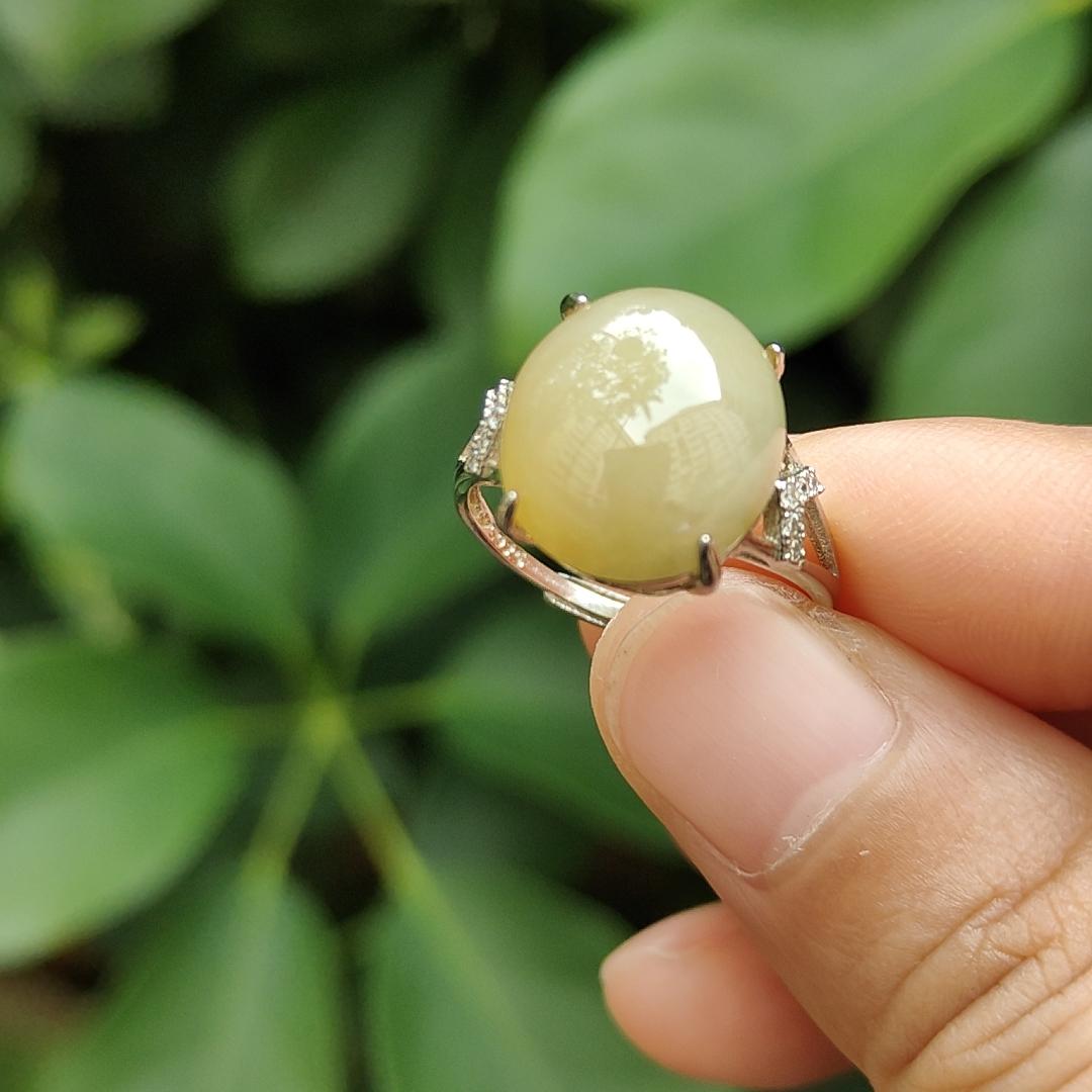 SG New Arrival Big and Thick Natural Type A Brownish Yellow Jadeite Jade set on S925 adjustable Ring certificate weighs 3.5 grams, measurement 13.8 * 12.6 * 5.6 mm (s925ring20) Yi Pin Qian Jadeites Jade Jewelry ~Your Precious Quintessential ~ Singapore