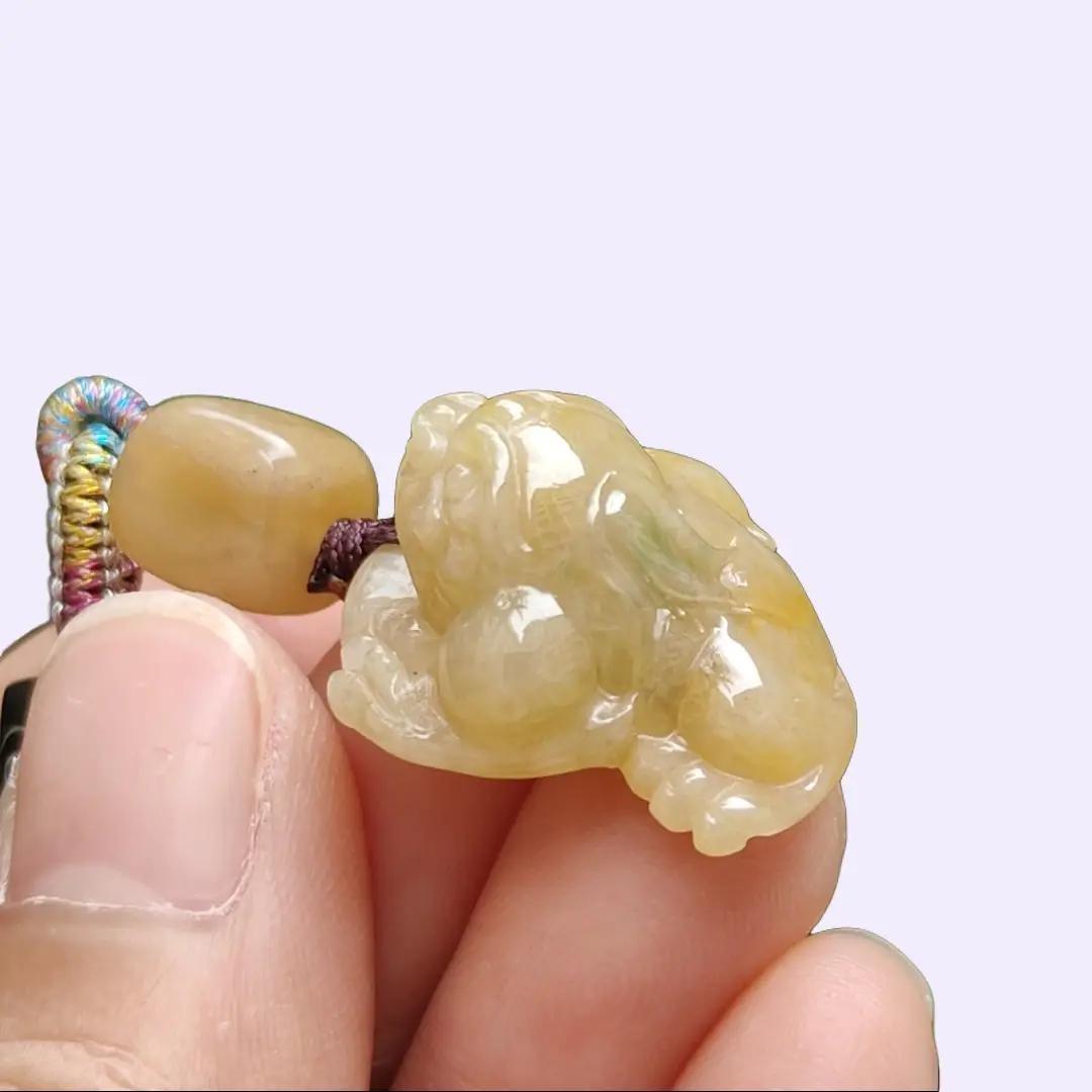 Just Arrived SG Local Seller - Yellow with Green patch Natural Type A Jadeite Jade crafted as Three Legs Toad Pendant certificate weighs 5.17 grams, measurement 22 * 19.5 * 11.3 mm (pendant333) Yi Pin Qian Jadeites Jade Jewelry ~Your Precious Quintessential ~ Singapore
