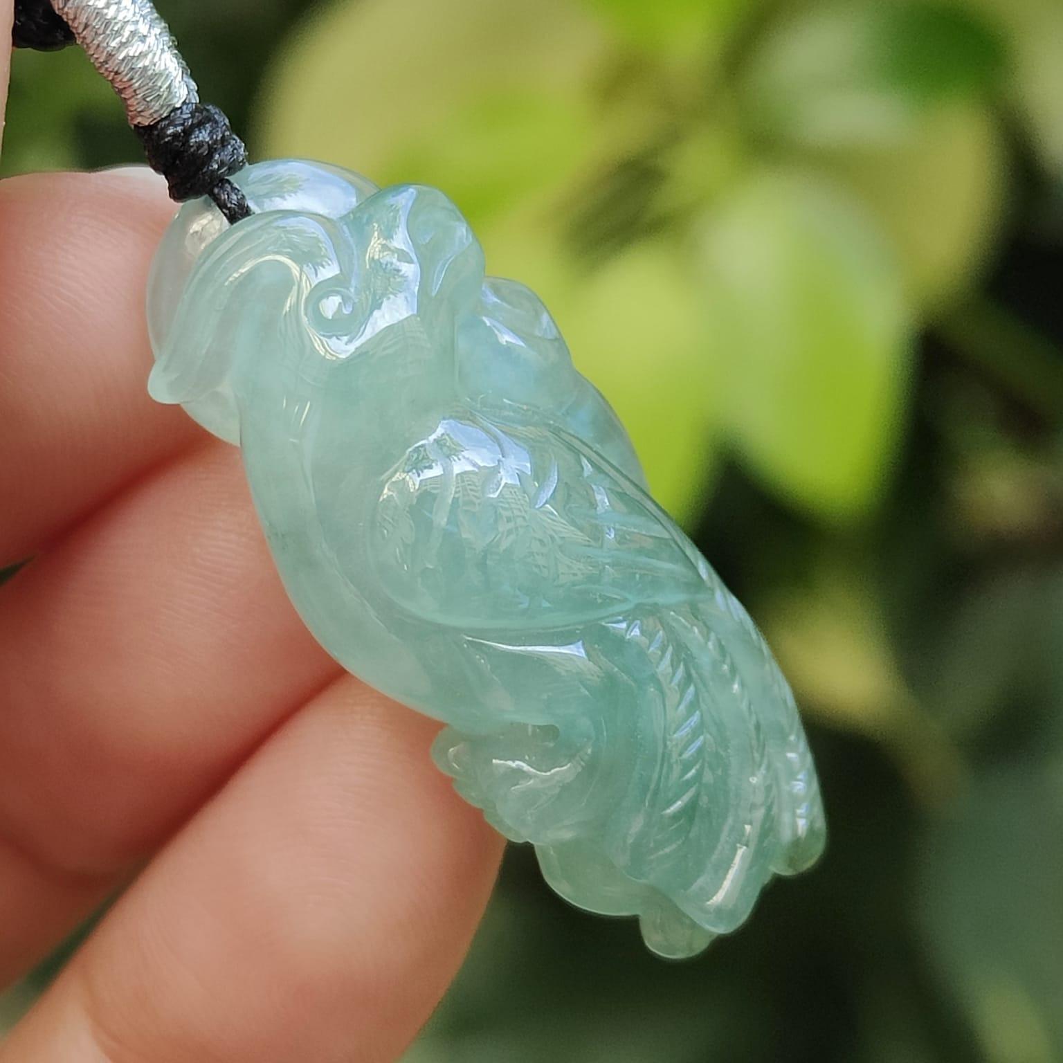 Green Parrot Natural Type A Jadeite Jade Pendant, Certificate weighs 8.27 grams, measurement 33 * 14.8 * 11.8 mm (pendant396) Yi Pin Qian Jadeites Jade Jewelry ~Your Precious Quintessential ~ Singapore