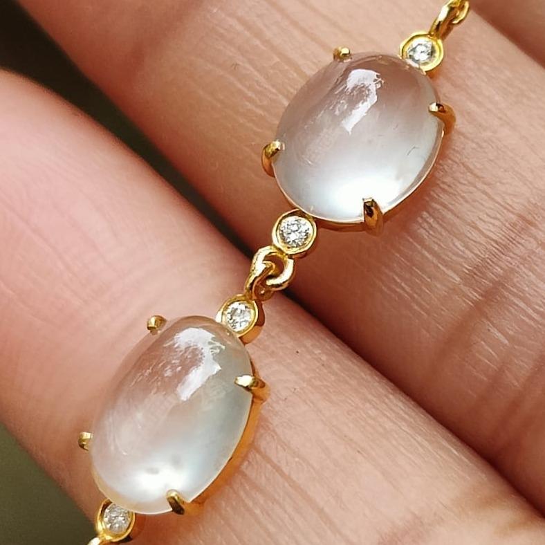 Icy Translucent Jadeite Bracelet – Natural Type A Cabochons, 18K Gold, Harmony of Elements Sku: 18kp107 Yi Pin Qian Jadeites Jade Jewelry ~Your Precious Quintessential ~ Singapore