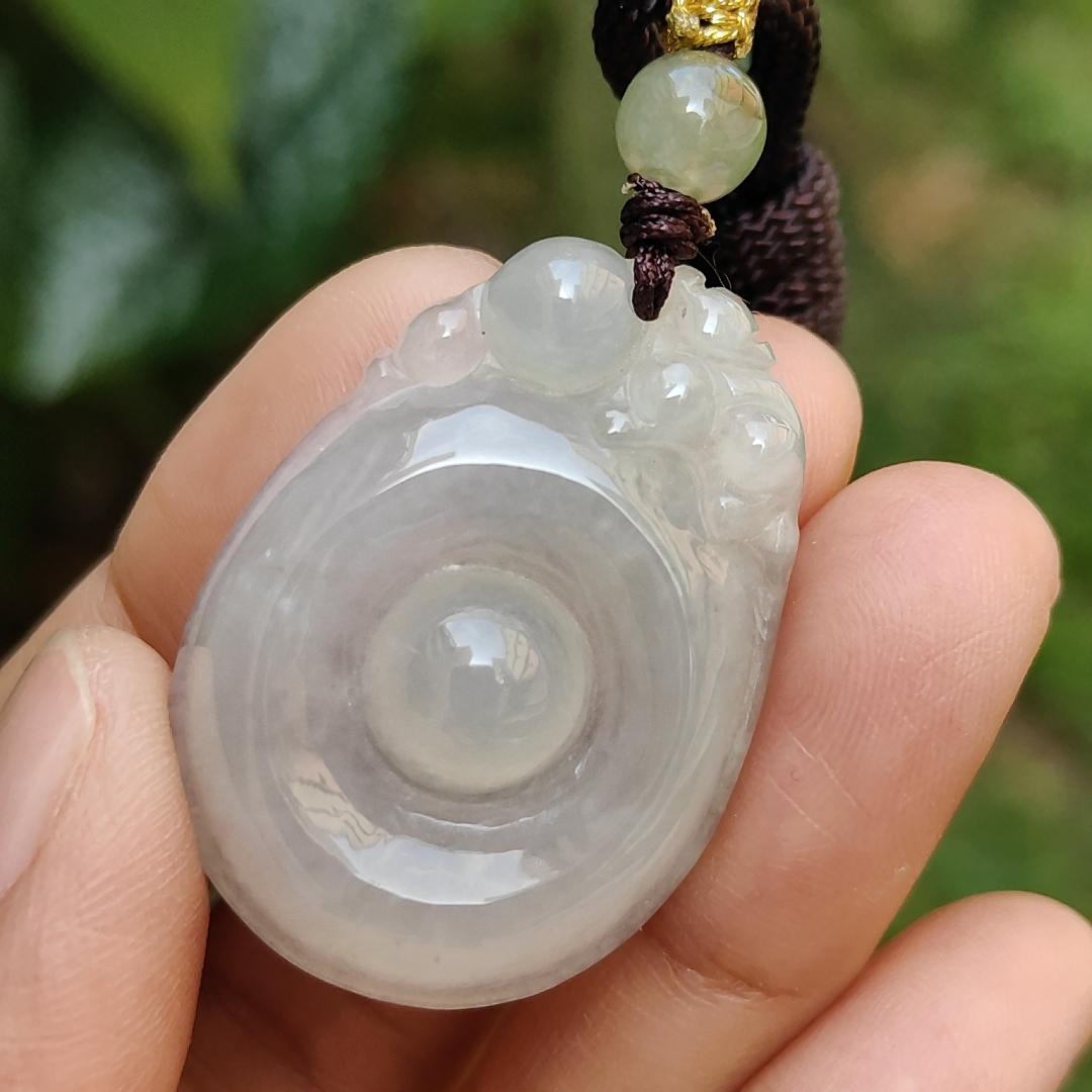 Semi Icy Translucent Natural Type A Jadeite Jade crafted with Fubei as pendant with certificate weigh 9.97 grams, measurement 34.9 * 25 * 7 mm (pendant195) Yi Pin Qian