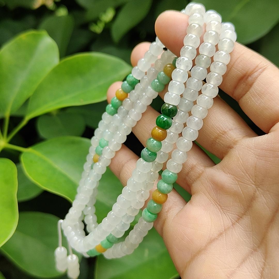 High Quality 90% Perfect 184 drum shape Icy * 154, Green * 24, Yellow * 6 Natural Type A Jadeite Jade Beads as Bracelet Necklace certificate weighs 49.19 grams, measurement 5.7 mm (bracelet29) Yi Pin Qian
